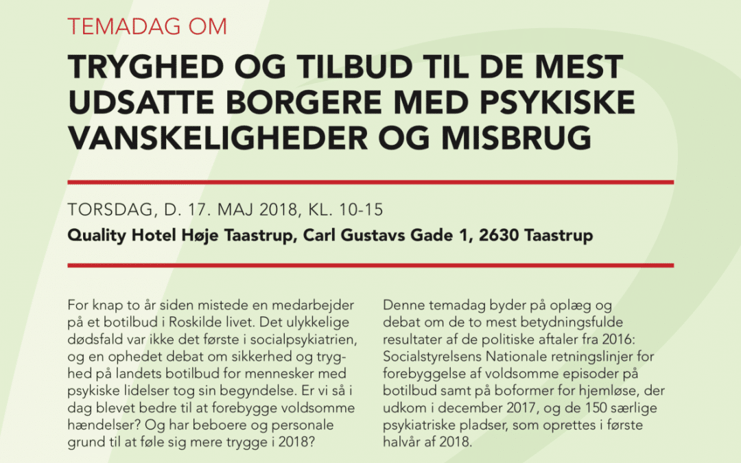 Temadag 17. maj 2018: Tryghed og tilbud til de mest udsatte borgere – Tilmeld dig nu!