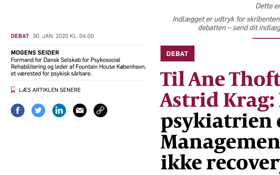 Debatindlæg i Politiken Sundhed: Problemet i psykiatrien er ikke recovery…